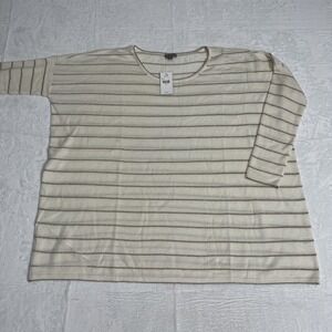 J.Jill Clear Cream Gold Wool Blend Long Sleeve Top Women's Sz L Crew Neck NEW